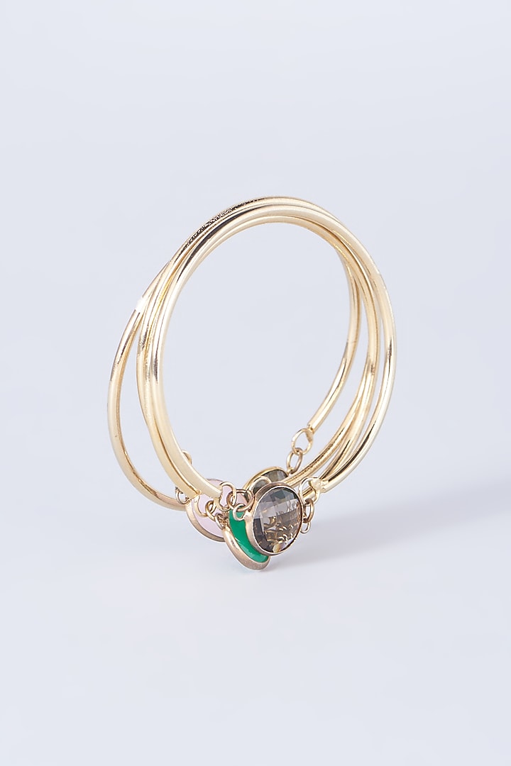 Gold Finish Pearl & Semi Precious Stones Bangles (Set of 6) by Anjali Jain Jewellery at Pernia's Pop Up Shop