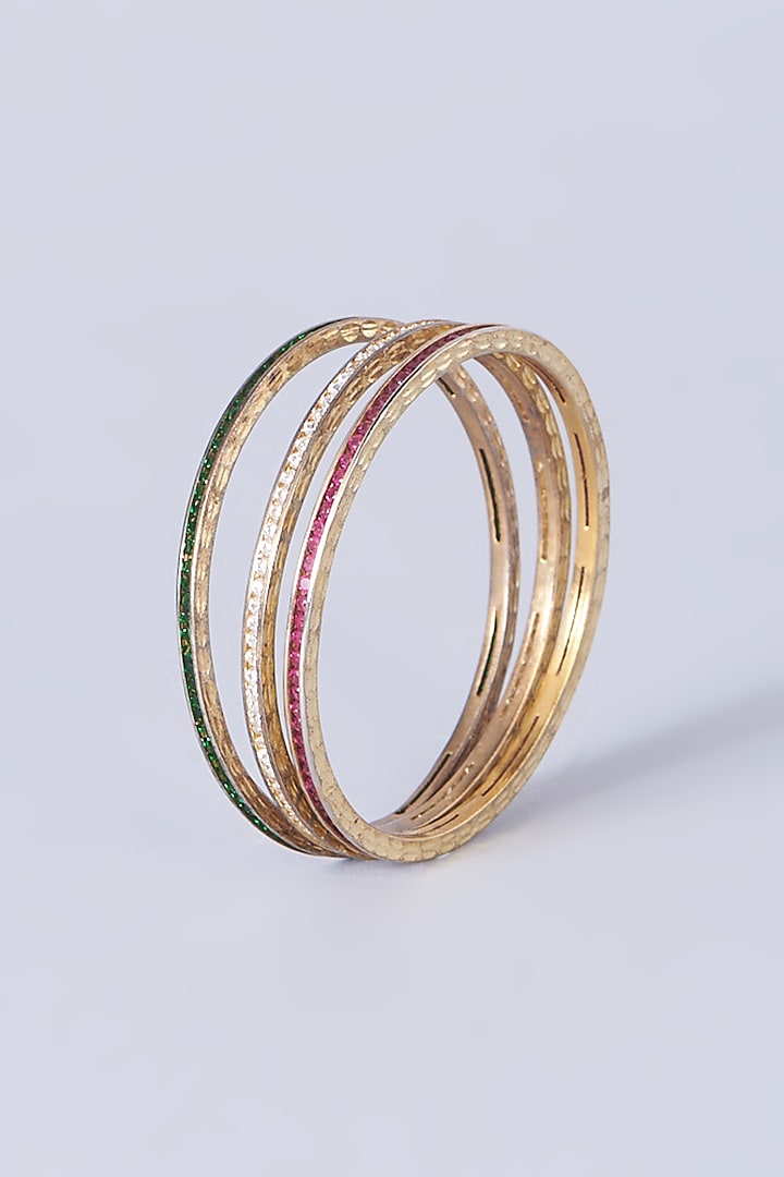 Gold Finish Zircons Bangles (Set of 6) by Anjali Jain Jewellery