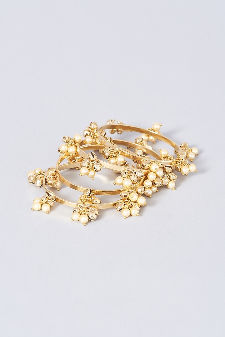 Gold Finish Beaded Bangles (Set of 4) by Anjali Jain Jewellery at Pernia's Pop Up Shop