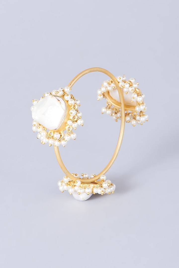 Gold Finish Pearl Bangle by Anjali Jain Jewellery