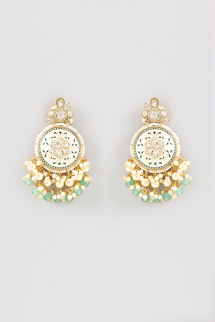 Gold Finish Kundan Polki & Green Stone Enamelled Long Necklace by Anjali Jain Jewellery at Pernia's Pop Up Shop