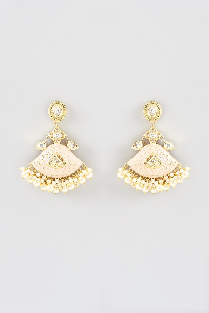 Gold Finish Kundan Polki Enamelled Dangler Earrings by Anjali Jain Jewellery at Pernia's Pop Up Shop