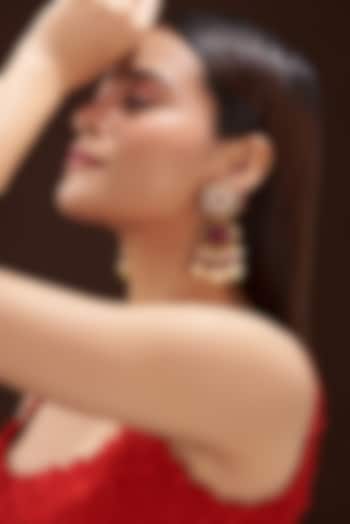 Gold Finish Kundan Polki & Pink Onyx Stone Dangler Earrings by Anjali Jain Jewellery at Pernia's Pop Up Shop