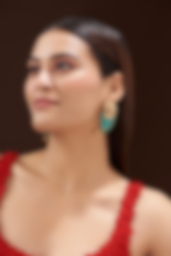 Gold Finish Kundan Polki Carved Green Stone Dangler Earrings by Anjali Jain Jewellery at Pernia's Pop Up Shop