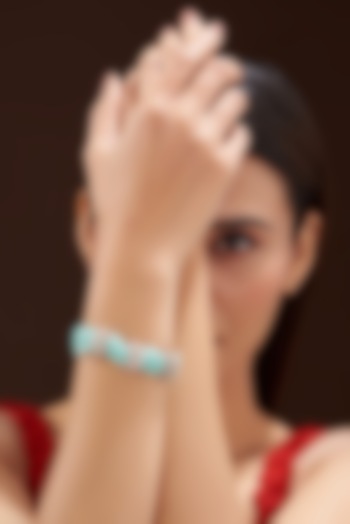 White Finish Aqua Stone & American Diamond Bracelet by Anjali Jain Jewellery at Pernia's Pop Up Shop
