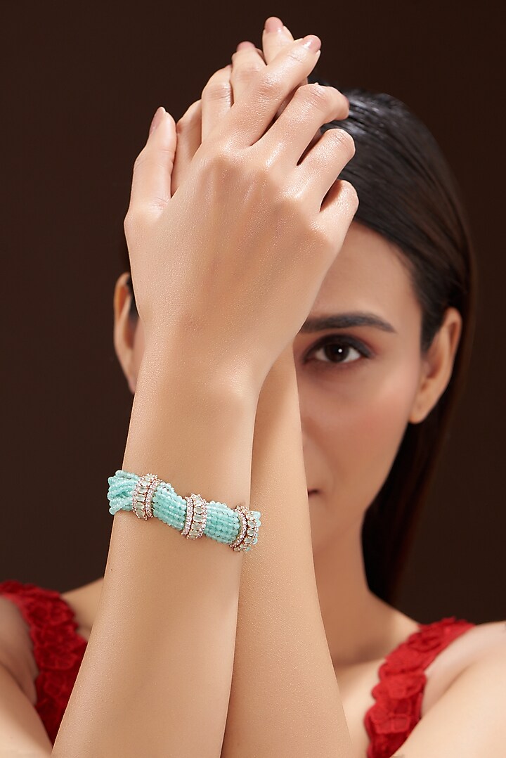 White Finish Aqua Stone & American Diamond Bracelet by Anjali Jain Jewellery at Pernia's Pop Up Shop
