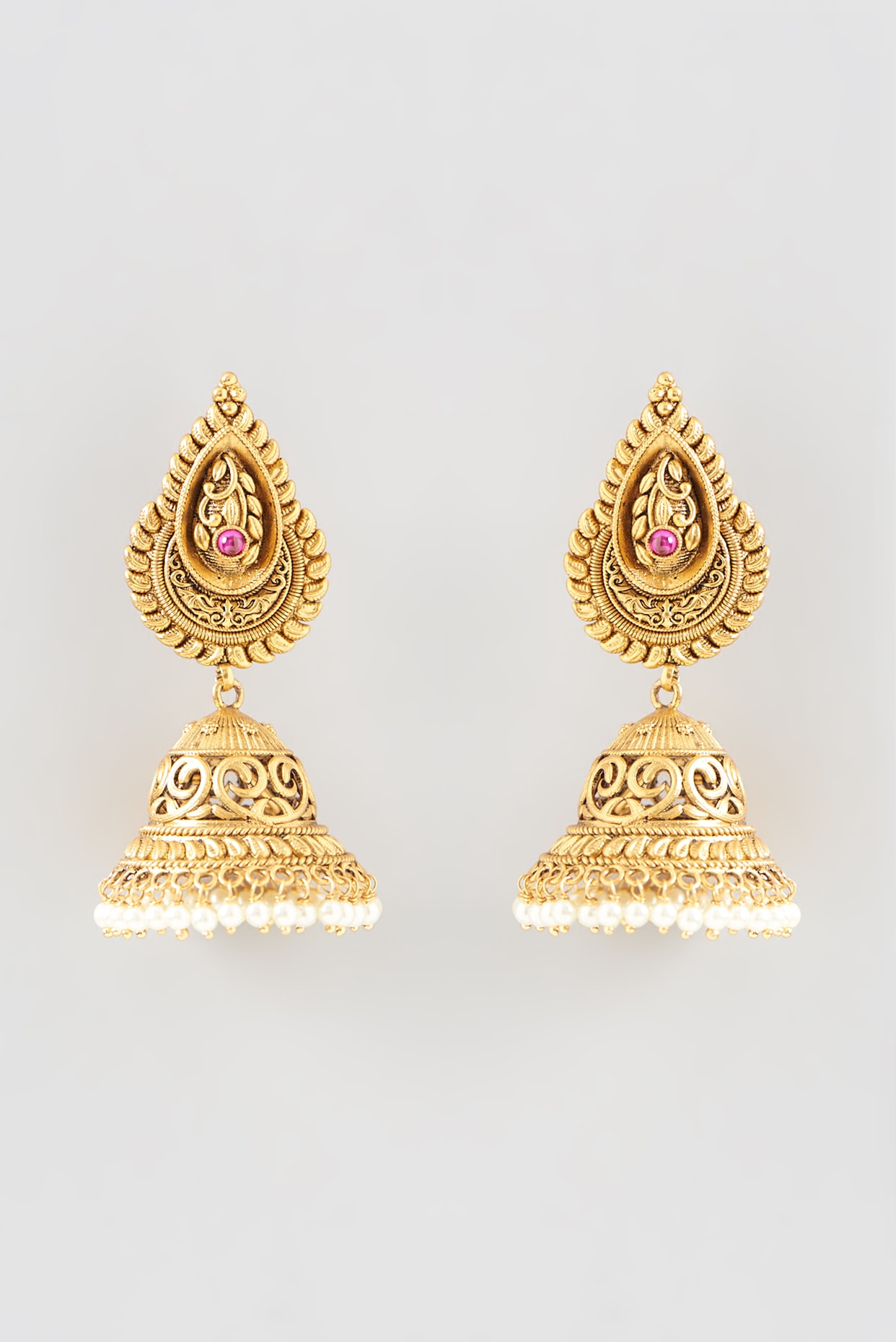 Gold Finish Kundan Polki  Mother Of Pearl Jhumka Earrings Design by Anjali  Jain Jewellery at Pernias Pop Up Shop 2023