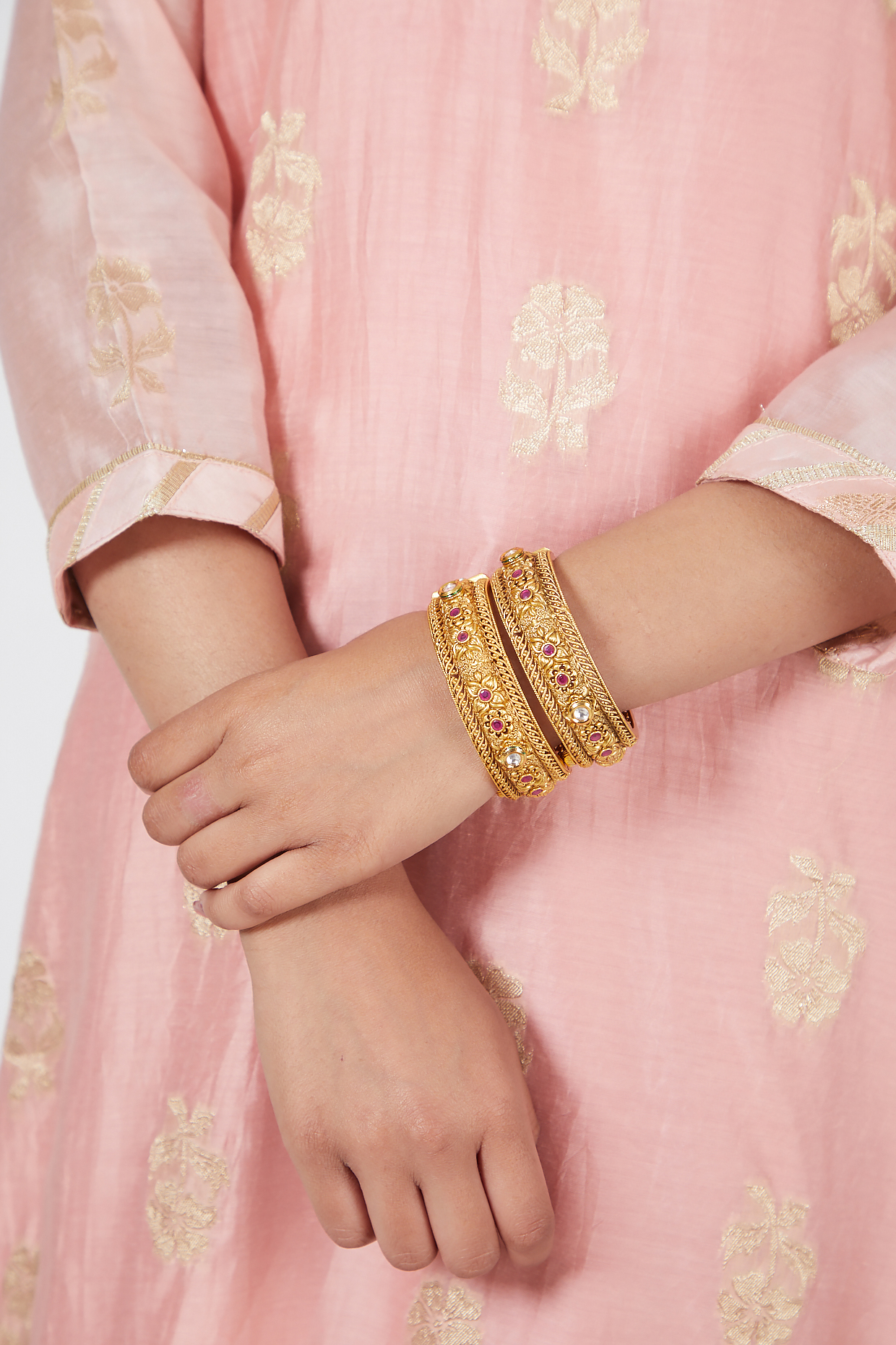 Gold Plated Kundan Bangles by Anjali Jain Jewellery at Pernia's Pop Up Shop