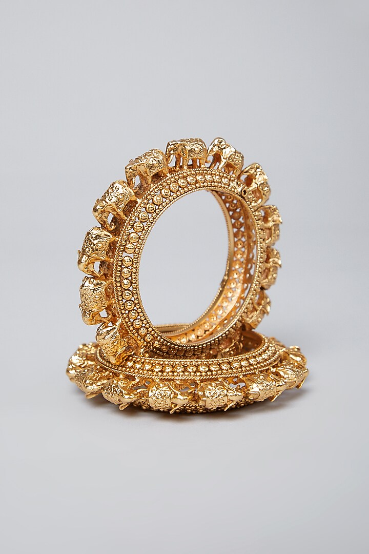 Gold Plated Elephant Bangles by Anjali Jain Jewellery at Pernia's Pop Up Shop