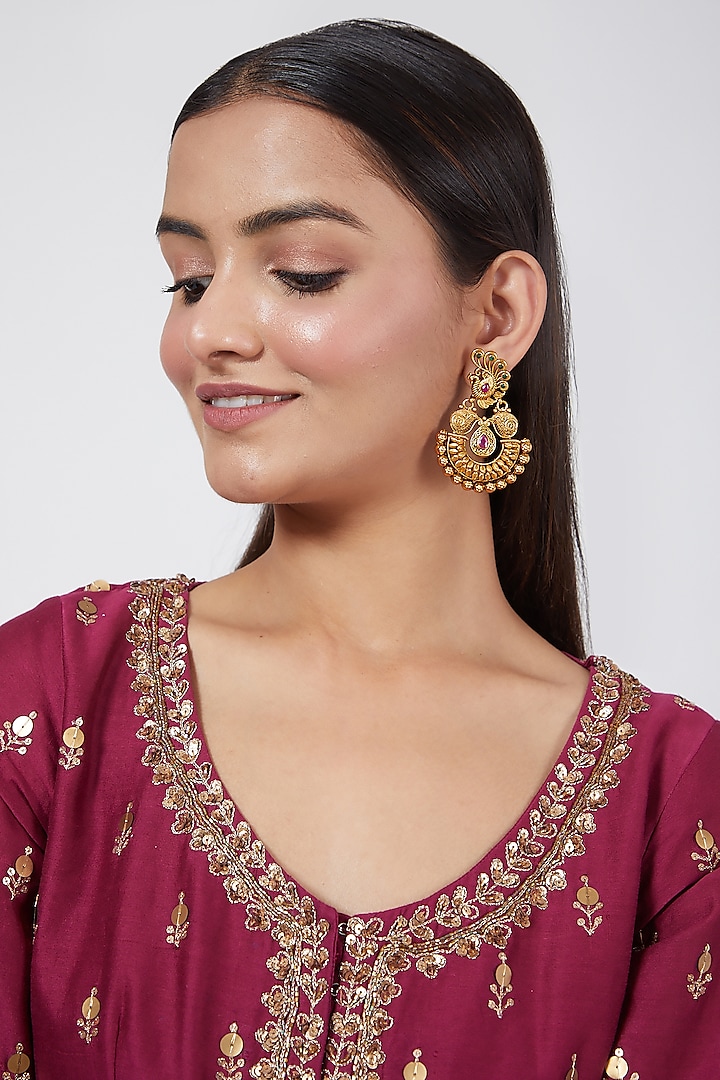 Gold Plated Chandbali Earrings by Anjali Jain Jewellery