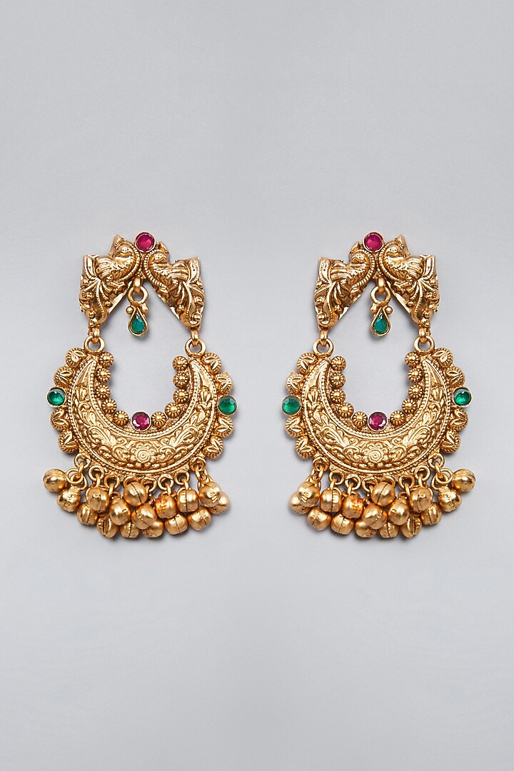 Gold Plated Peacock Chandbali Earrings by Anjali Jain Jewellery at Pernia's Pop Up Shop