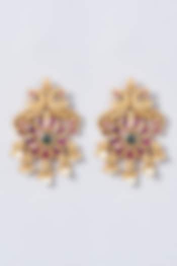 Gold Finish Ruby Stone Dangler Earrings by Anjali Jain