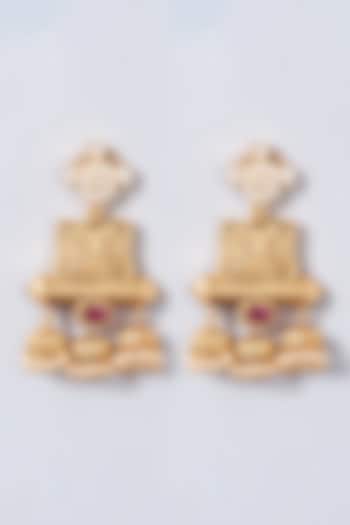 Gold Finish Pearl Dangler Earrings by Anjali Jain Jewellery at Pernia's Pop Up Shop
