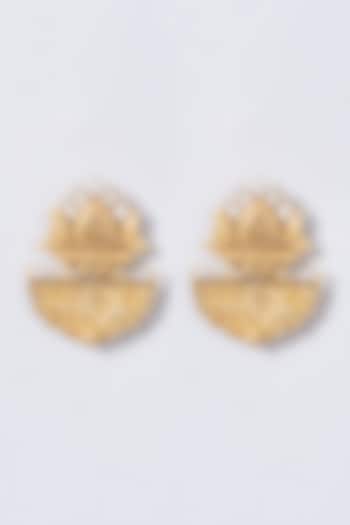 Gold Finish Carved Earrings by Anjali Jain at Pernia's Pop Up Shop