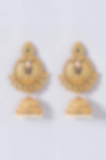 Gold Finish Temple Dangler Earrings by Anjali Jain Jewellery at Pernia's Pop Up Shop