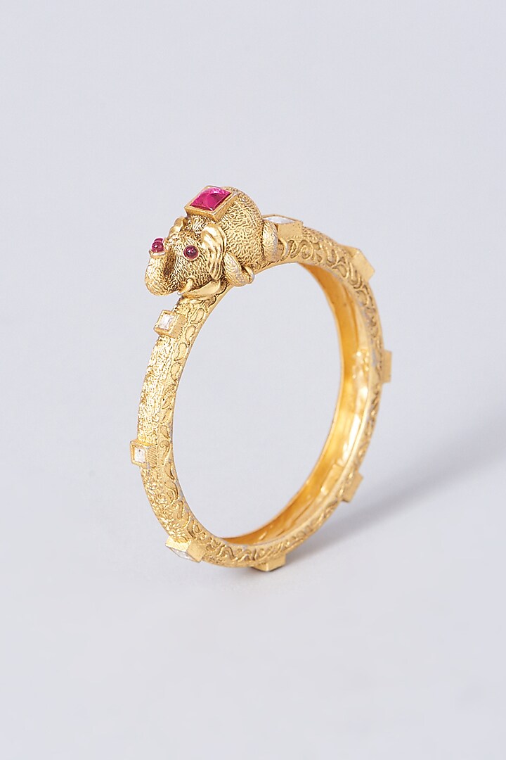 Gold Finish Kundan Bangles (Set of 2) by Anjali Jain Jewellery at Pernia's Pop Up Shop