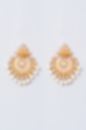 Gold Finish Pearl Chandbali Earrings by Anjali Jain Jewellery at Pernia's Pop Up Shop