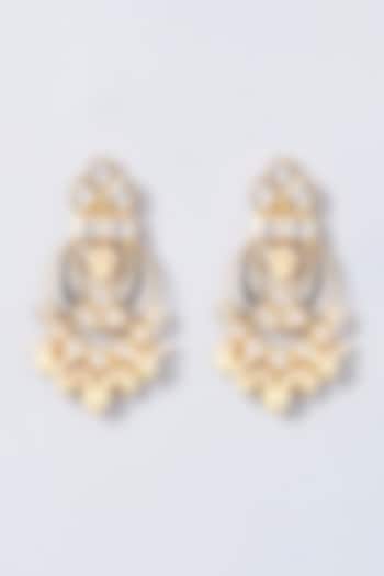 Gold Finish Kundan Polki & Pearl Chandbaali Earrings by Anjali Jain Jewellery at Pernia's Pop Up Shop