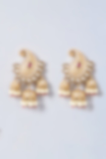 Gold Finish Pink Kundan Polki Dangler Earrings by Anjali Jain Jewellery at Pernia's Pop Up Shop