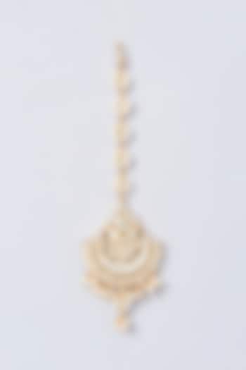 Gold Finish Kundan Polki & Pearl Maangtikka by Anjali Jain Jewellery