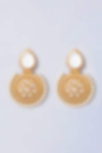 Gold Finish Kundan Polki Chandbaali Earrings by Anjali Jain Jewellery