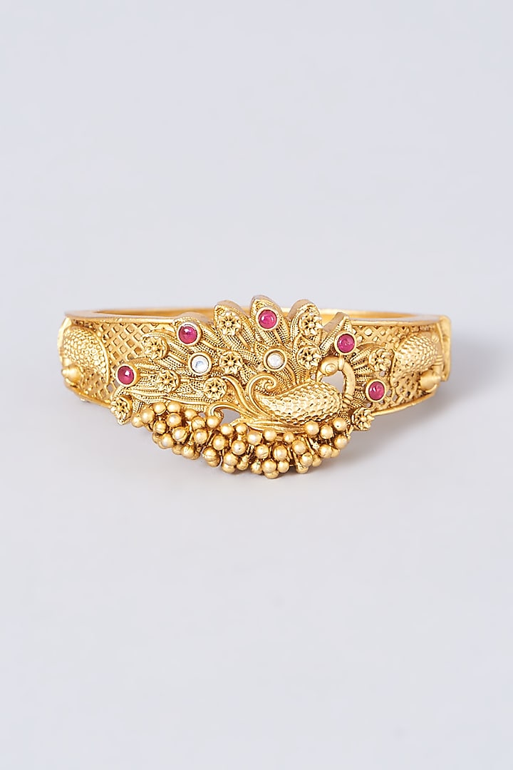 Gold Finish Temple Bracelet by Anjali Jain Jewellery