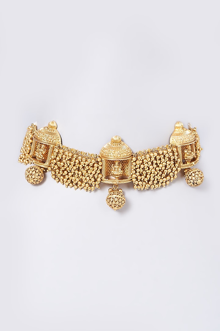 Gold Finish Beaded Temple Choker Necklace by Anjali Jain Jewellery at Pernia's Pop Up Shop