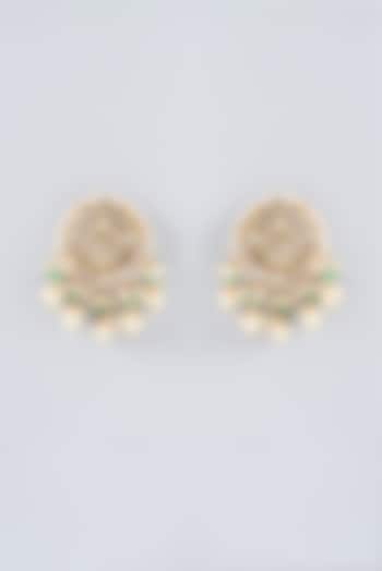 Gold Finish Kundan Polki & Pearl Chandbali Earrings by Anjali Jain Jewellery