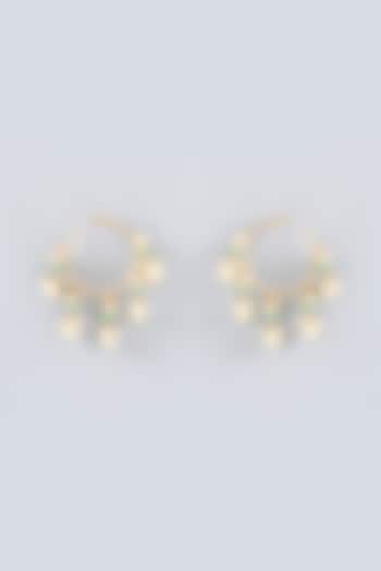 Gold Finish Agate & Pearl Hoop Earrings by Anjali Jain Jewellery