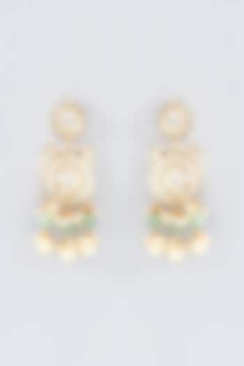 Gold Finish Kundan Polki & Pearl Dangler Earrings by Anjali Jain Jewellery