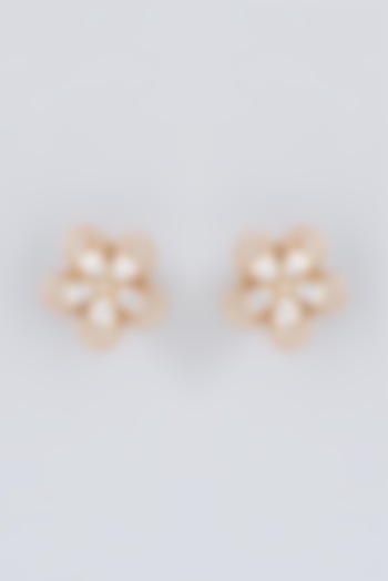 Gold Finish Kundan Polki Floral Stud Earrings by Anjali Jain Jewellery at Pernia's Pop Up Shop