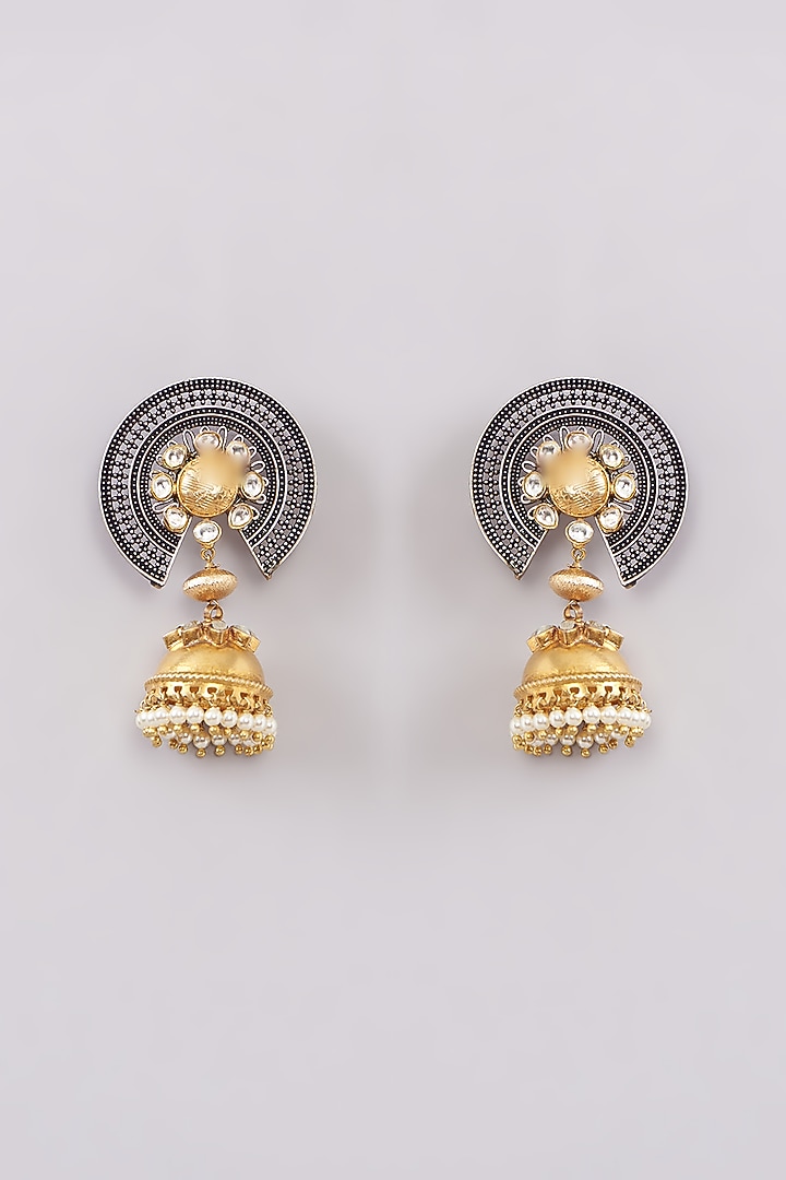 Two-Tone Finish Kundan Polki Jhumka Earrings by Anjali Jain Jewellery at Pernia's Pop Up Shop