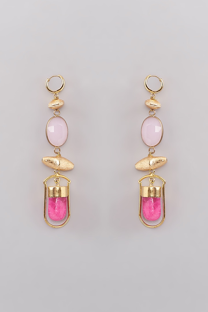 Gold Finish Quartz Dangler Earrings by Anjali Jain Jewellery at Pernia's Pop Up Shop