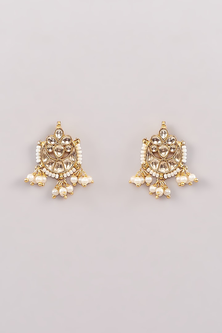 Gold Plated Kundan Polki & Pearl Temple Necklace Set by Anjali Jain Jewellery at Pernia's Pop Up Shop