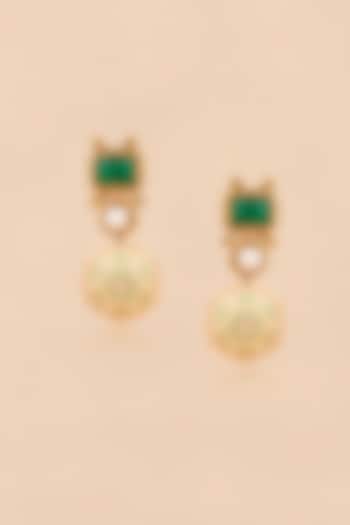 Gold Plated Agate & Pearl Enameled Dangler Earrings by Anjali Jain Jewellery at Pernia's Pop Up Shop