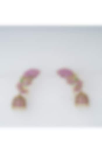 Gold Plated Red & Green Stone Jhumka Earrings by Anjali Jain Jewellery at Pernia's Pop Up Shop