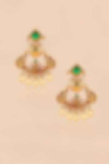 Gold Plated Red & Green Stone Peacock Chandbali Earrings by Anjali Jain Jewellery at Pernia's Pop Up Shop