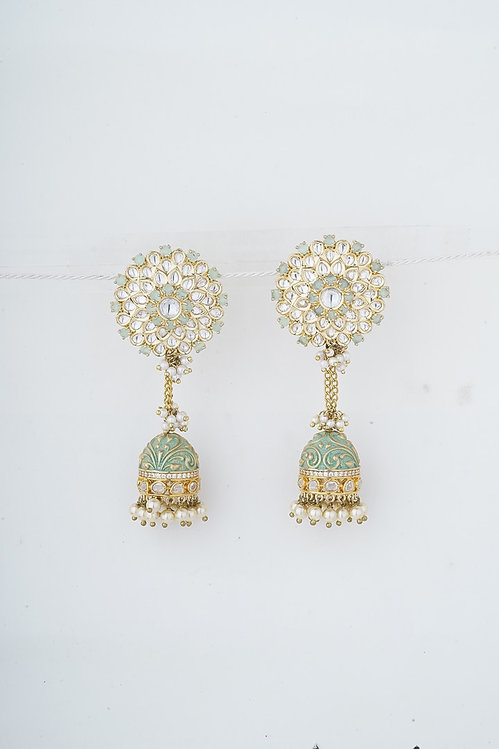 Gold Plated Kundan Polki & Multi-Colored Stone Jhumka Earrings by Anjali Jain Jewellery at Pernia's Pop Up Shop