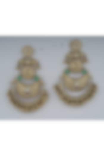 Gold Plated Kundan Polki & Pearl Chandbali Earrings by Anjali Jain Jewellery at Pernia's Pop Up Shop