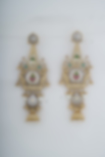 Gold Plated Kundan Polki & Pearl Chandbali Earrings by Anjali Jain Jewellery at Pernia's Pop Up Shop