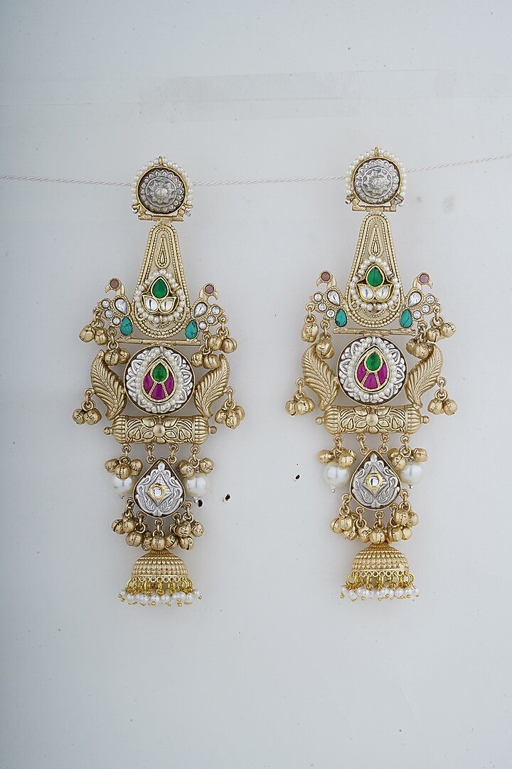 Gold Plated Kundan Polki & Pearl Chandbali Earrings by Anjali Jain Jewellery at Pernia's Pop Up Shop