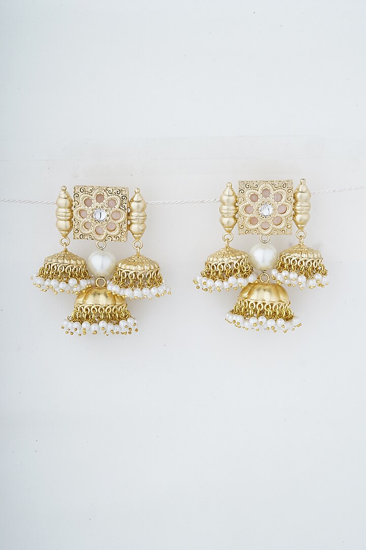 Gold Plated Kundan Polki Jhumka Earrings by Anjali Jain Jewellery at Pernia's Pop Up Shop