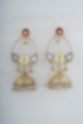 Gold Plated Kundan Polki & Pearl Chandbali Earrings by Anjali Jain Jewellery at Pernia's Pop Up Shop