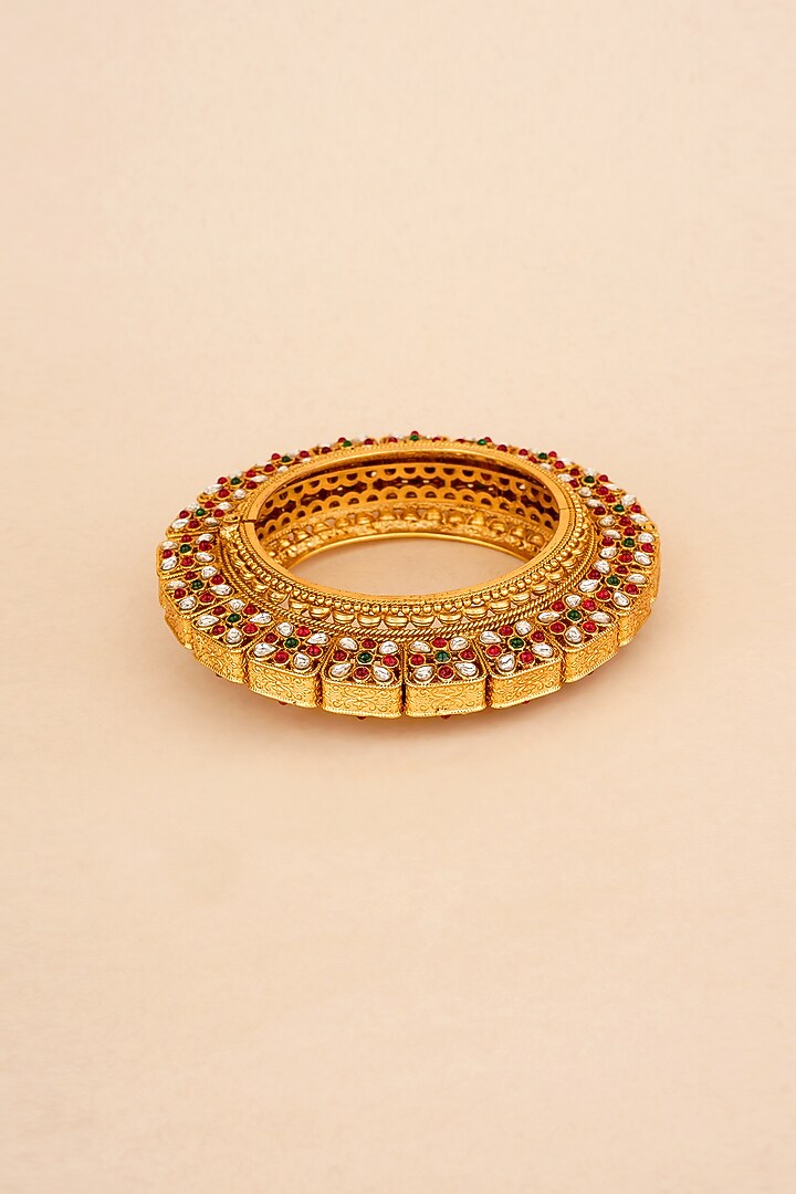Gold Plated Red & Green Stone Bracelet by Anjali Jain Jewellery at Pernia's Pop Up Shop