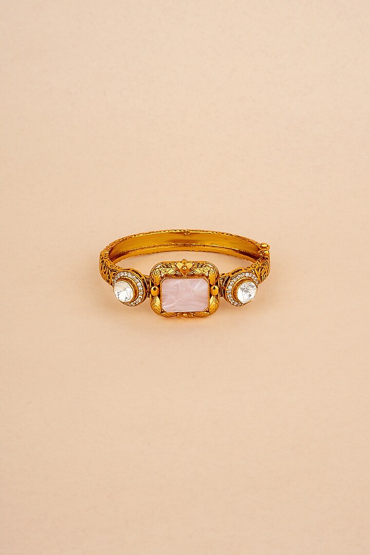 Gold Plated Kundan Polki & Pink Stone Bracelet by Anjali Jain Jewellery at Pernia's Pop Up Shop