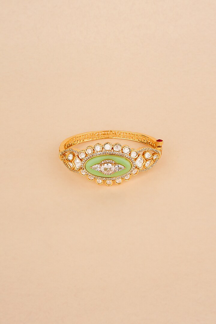 Gold Plated Kundan Polki & Green Stone Bracelet by Anjali Jain Jewellery at Pernia's Pop Up Shop