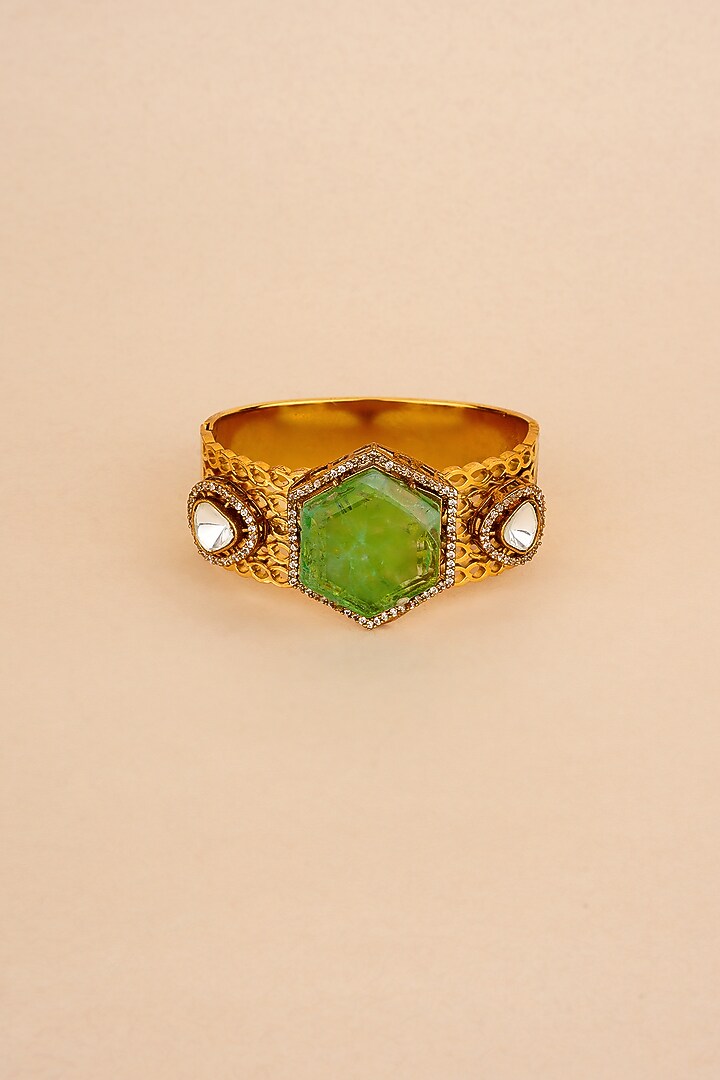 Gold Plated Kundan Polki & Pink Stone Bracelet by Anjali Jain Jewellery at Pernia's Pop Up Shop