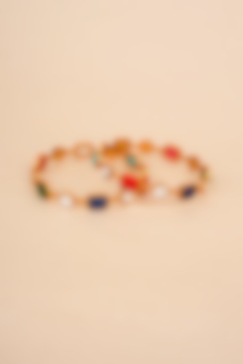 Gold Plated Navratna Stone Bangles (Set Of 2) by Anjali Jain Jewellery at Pernia's Pop Up Shop