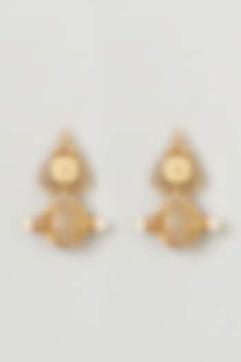Gold Finish Pearl Earrings by Anjali Jain Jewellery