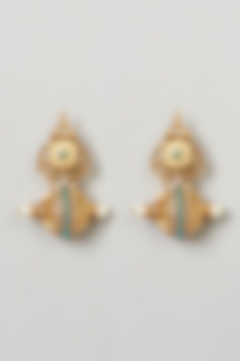 Gold Finish Turquoise Stone Earrings by Anjali Jain Jewellery